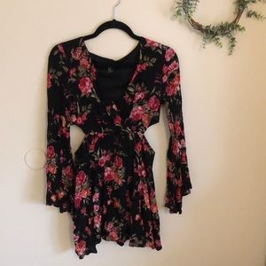 Floral Pint Cut Out Dress with Bell Sleeves